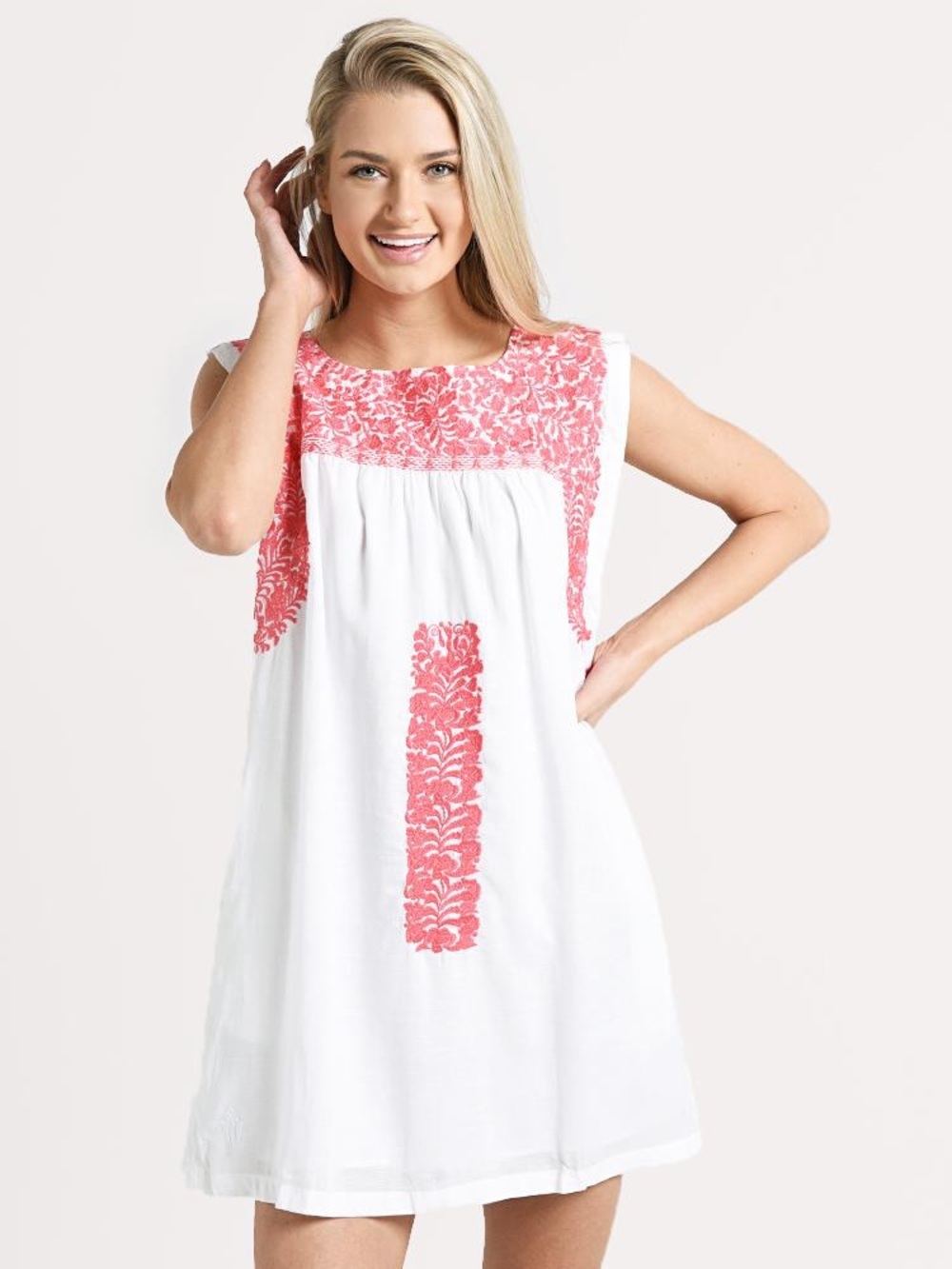 J. Marie Embroidered Floral Whitney Sleeveless Dress White Multi Size XS